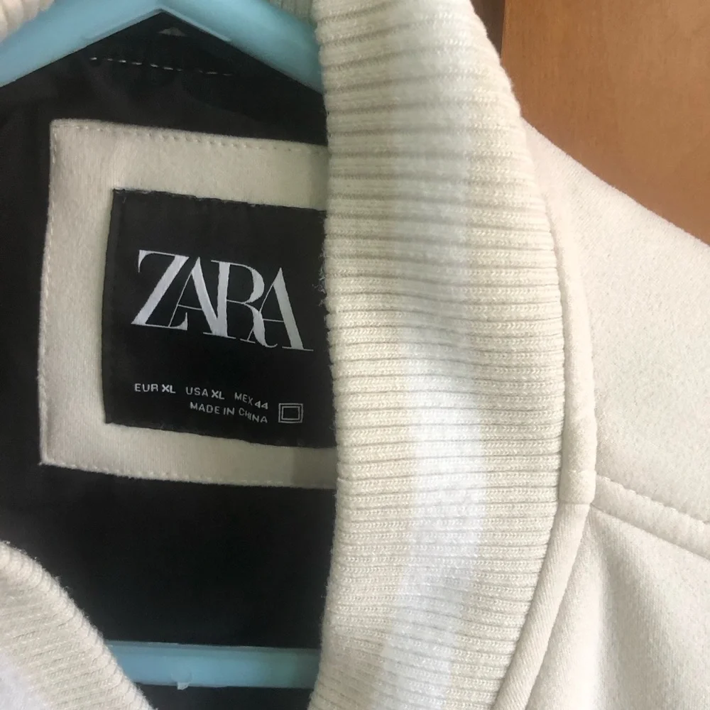 Zara White Bomber Jacket with Black Trim